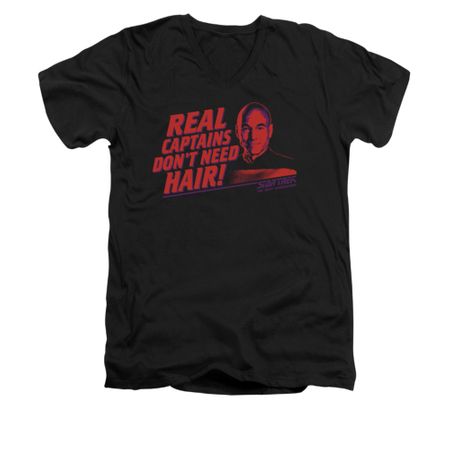 Star Trek - The Next Generation Shirt Slim Fit V Neck Real Captain Black Tee T-Shirt