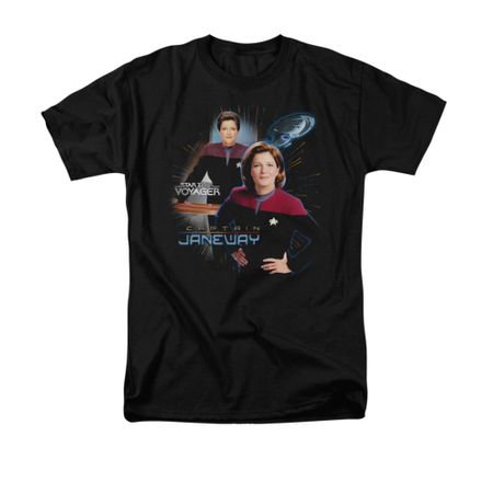 Star Trek - Voyager Shirt Captain Janeway Adult Black Tee T-Shirt