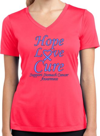 Stomach Cancer Tee Hope Love Cure Ladies Dry Wicking V-neck