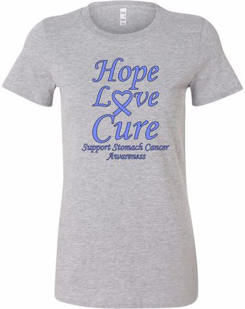 Stomach Cancer Tee Hope Love Cure Ladies Longer Length Shirt