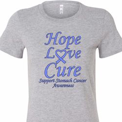 Stomach Cancer Tee Hope Love Cure Ladies Longer Length Shirt Stomach Cancer Tee Hope Love Cure Ladies Longer Length Shirt