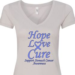 Stomach Cancer Tee Hope Love Cure Ladies V-Neck Stomach Cancer Tee Hope Love Cure Ladies V-Neck