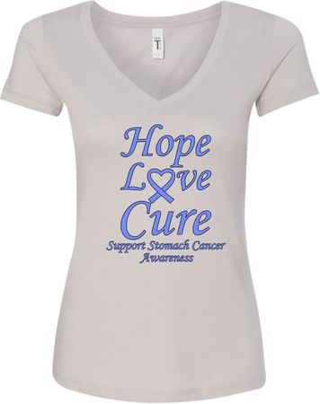 Stomach Cancer Tee Hope Love Cure Ladies V-Neck