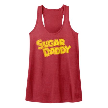 Sugar Daddy Juniors Tank Top Yellow Logo Red Racerback