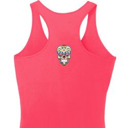 Sugar Skull Patch Back Print Ladies Dry Wicking Racerback Tank Top