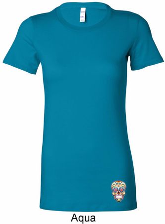 Sugar Skull Patch Bottom Print Ladies Longer Length Shirt
