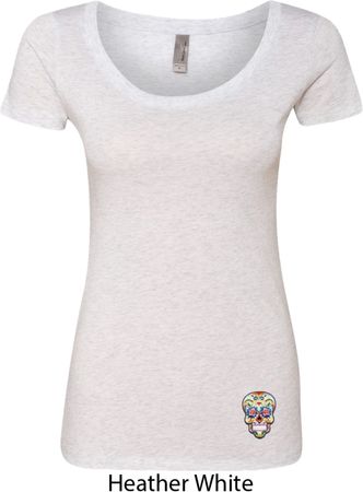 Sugar Skull Patch Bottom Print Ladies Scoop Neck Shirt