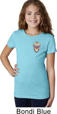 Sugar Skull Patch Pocket Print Girls Shirt