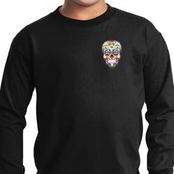 Sugar Skull Patch Pocket Print Kids Long Sleeve Shirt