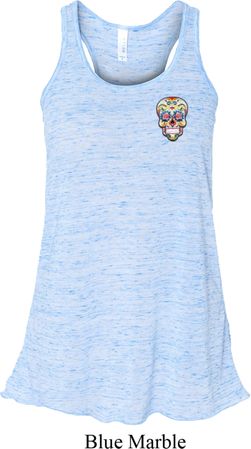 Sugar Skull Patch Pocket Print Ladies Flowy Racerback Tanktop