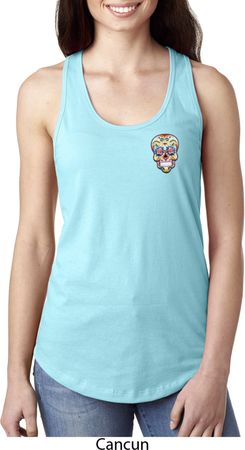 Sugar Skull Patch Pocket Print Ladies Ideal Tank Top