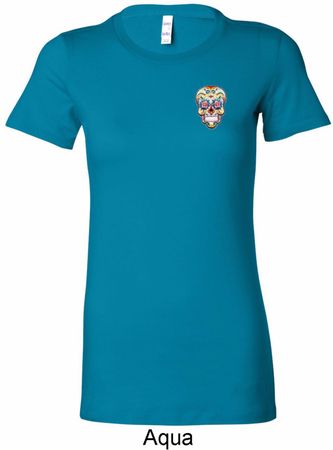 Sugar Skull Patch Pocket Print Ladies Longer Length Shirt