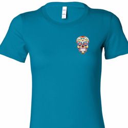 Sugar Skull Patch Pocket Print Ladies Shirts