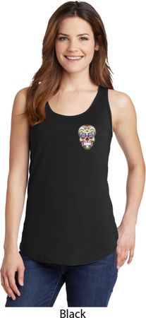 Sugar Skull Patch Pocket Print Ladies Tank Top