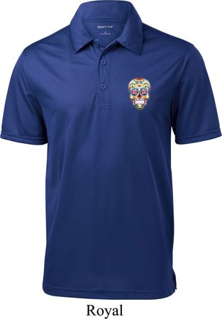 Sugar Skull Patch Pocket Print Mens Textured Polo Shirt
