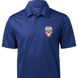 Sugar Skull Patch Pocket Print Mens Textured Polo Shirt