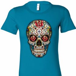 Sugar Skull with Roses Ladies Skull Shirts