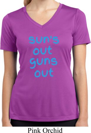 Suns Out Guns Out Ladies Moisture Wicking V-neck Shirt