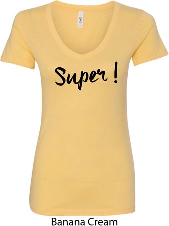 Super Black Print Ladies V-Neck Shirt