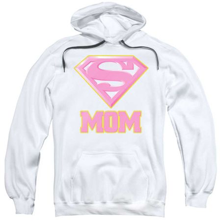 Super Mom Hoodie Pink Shield White Sweatshirt Hoody