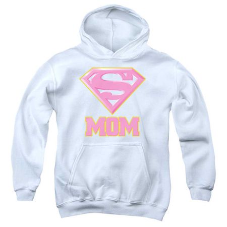 Super Mom Kids Hoodie Pink Shield White Youth Hoody