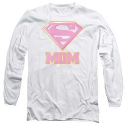 Super Mom Long Sleeve Shirt Pink Shield White Tee T-Shirt Super Mom Long Sleeve Shirt Pink Shield White Tee T-Shirt
