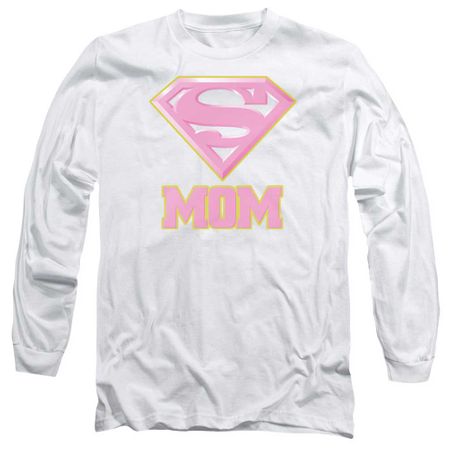 Super Mom Long Sleeve Shirt Pink Shield White Tee T-Shirt