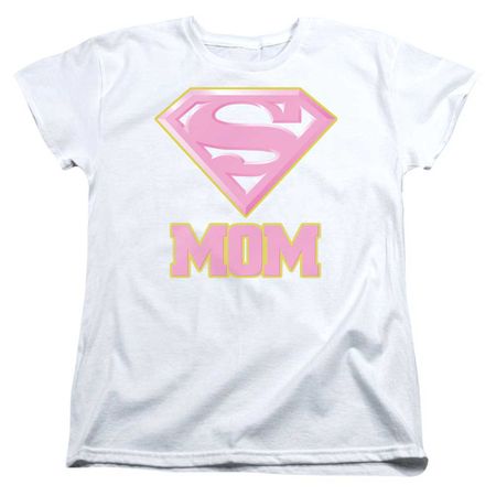 Super Mom Womens Shirt Pink Shield White T-Shirt