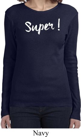 Super White Print Ladies Long Sleeve Shirt