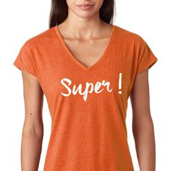 Super White Print Ladies Tri Blend V-Neck Shirt