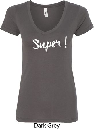 Super White Print Ladies V-Neck Shirt