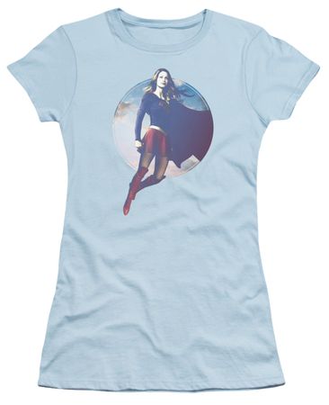 Supergirl Juniors Shirt Cloudy Circle Light Blue T-Shirt