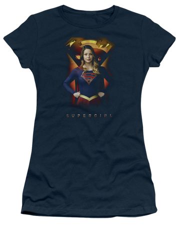 Supergirl Juniors Shirt Standing Symbol Navy Blue T-Shirt