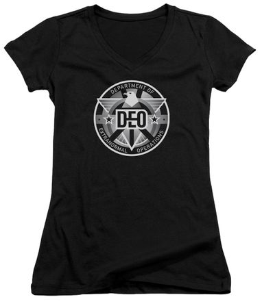 Supergirl Juniors V Neck Shirt DEO Symbol Black T-Shirt