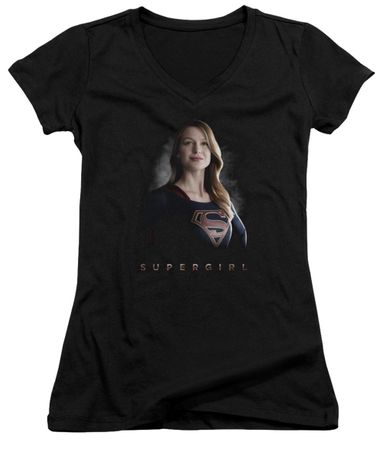Supergirl Juniors V Neck Shirt Standing Tall Black T-Shirt