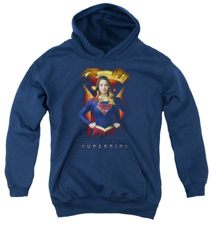 Supergirl Kids Hoodie Standing Symbol Navy Blue Youth Hoody