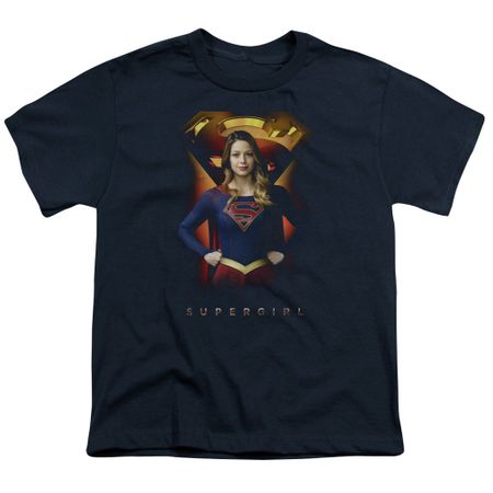 Supergirl Kids Shirt Standing Symbol Navy Blue T-Shirt