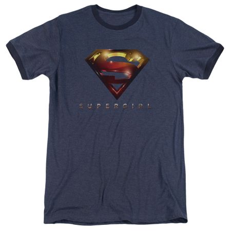Supergirl Logo Glare Navy Blue Ringer Shirt