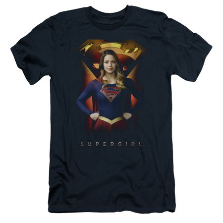 Supergirl Slim Fit Shirt Standing Symbol Navy Blue T-Shirt