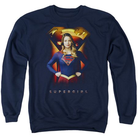 Supergirl Sweatshirt Standing Symbol Adult Navy Blue Sweat Shirt