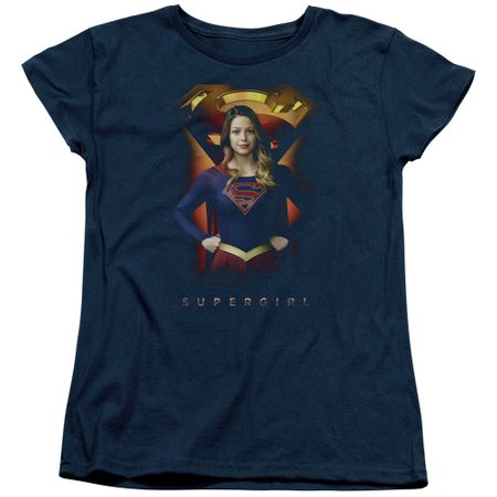 Supergirl Womens Shirt Standing Symbol Navy Blue T-Shirt