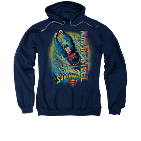 Superman Hoodie Break Through Navy Sweatshirt Hoody