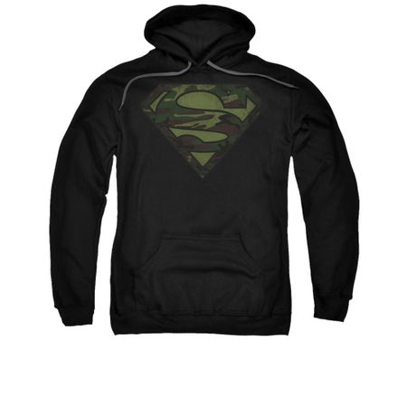 Superman Hoodie Camo Logo Distressed Black Sweatshirt Hoody