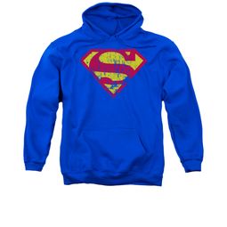 Superman Hoodie Classic Logo Distressed Royal Blue Sweatshirt Hoody