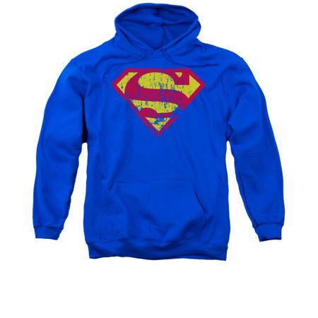 Superman Hoodie Classic Logo Distressed Royal Blue Sweatshirt Hoody