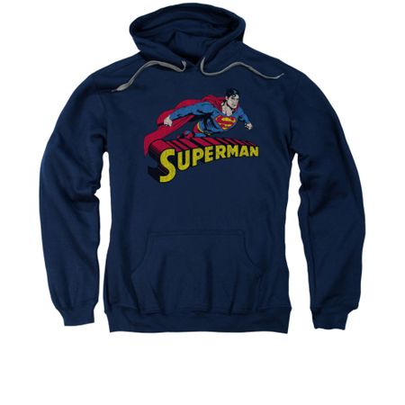 Superman Hoodie Flying Over Navy Sweatshirt Hoody