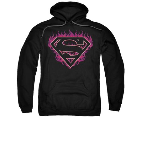 Superman Hoodie Fuchia Flames Black Sweatshirt Hoody