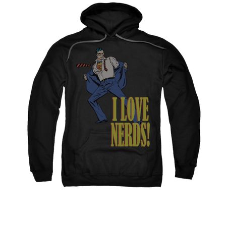 Superman Hoodie Love Nerds Black Sweatshirt Hoody