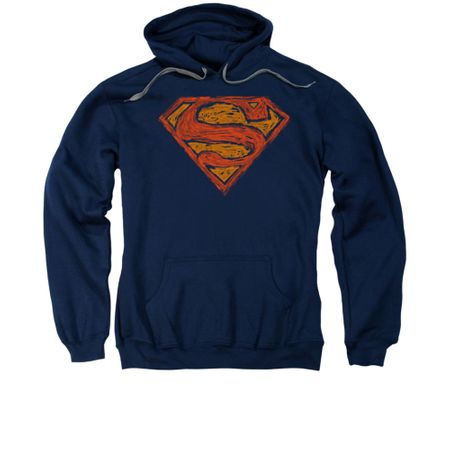 Superman Hoodie Messy Shield Navy Sweatshirt Hoody