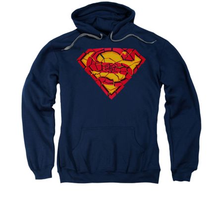 Superman Hoodie Shattered Shield Navy Sweatshirt Hoody